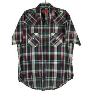 Ely Plains Plaid Western Snap Front Shirt Mens M Green Cowboy Ranch Heritage